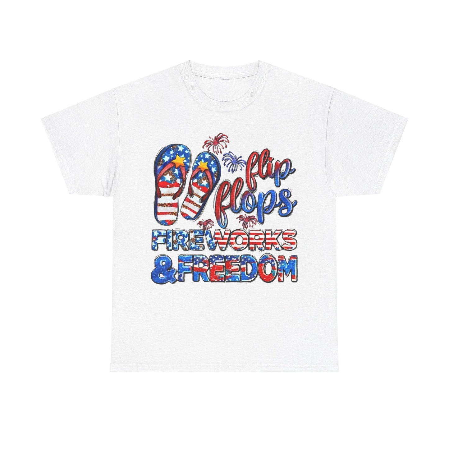 Womens Heavy Cotton T-Shirt - Flip Flops and Fireworks - Perfect for the 4th!