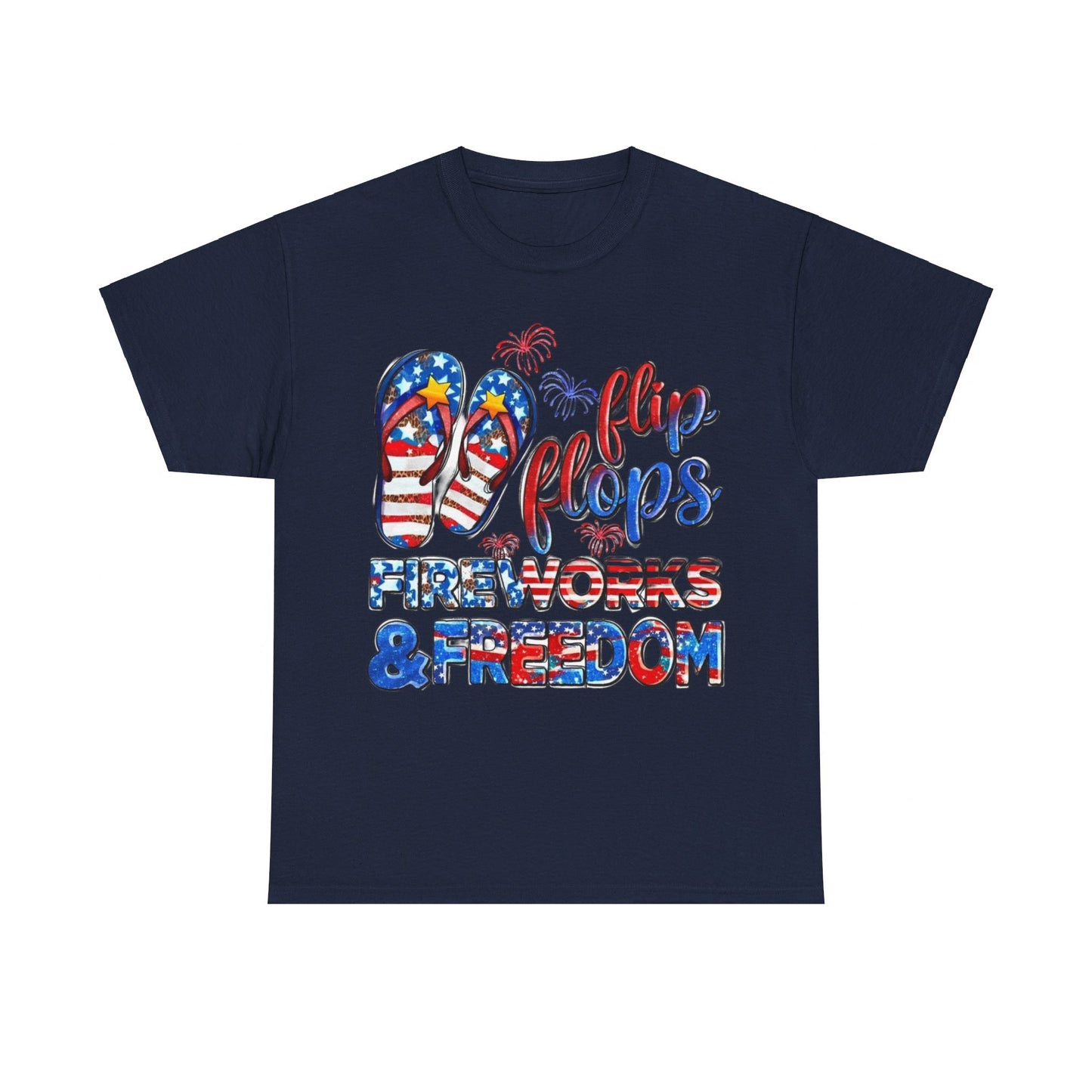 Womens Heavy Cotton T-Shirt - Flip Flops and Fireworks - Perfect for the 4th!