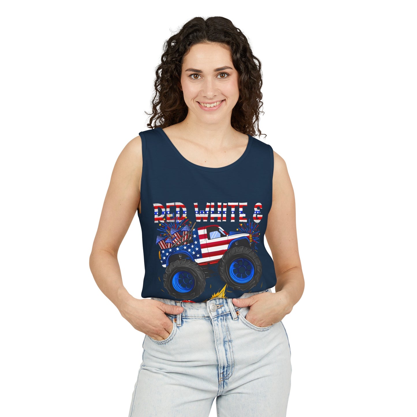 Unisex Garment-Dyed Tank Top - Red, White & Boom T-Shirt - Wear it on the 4th of July!