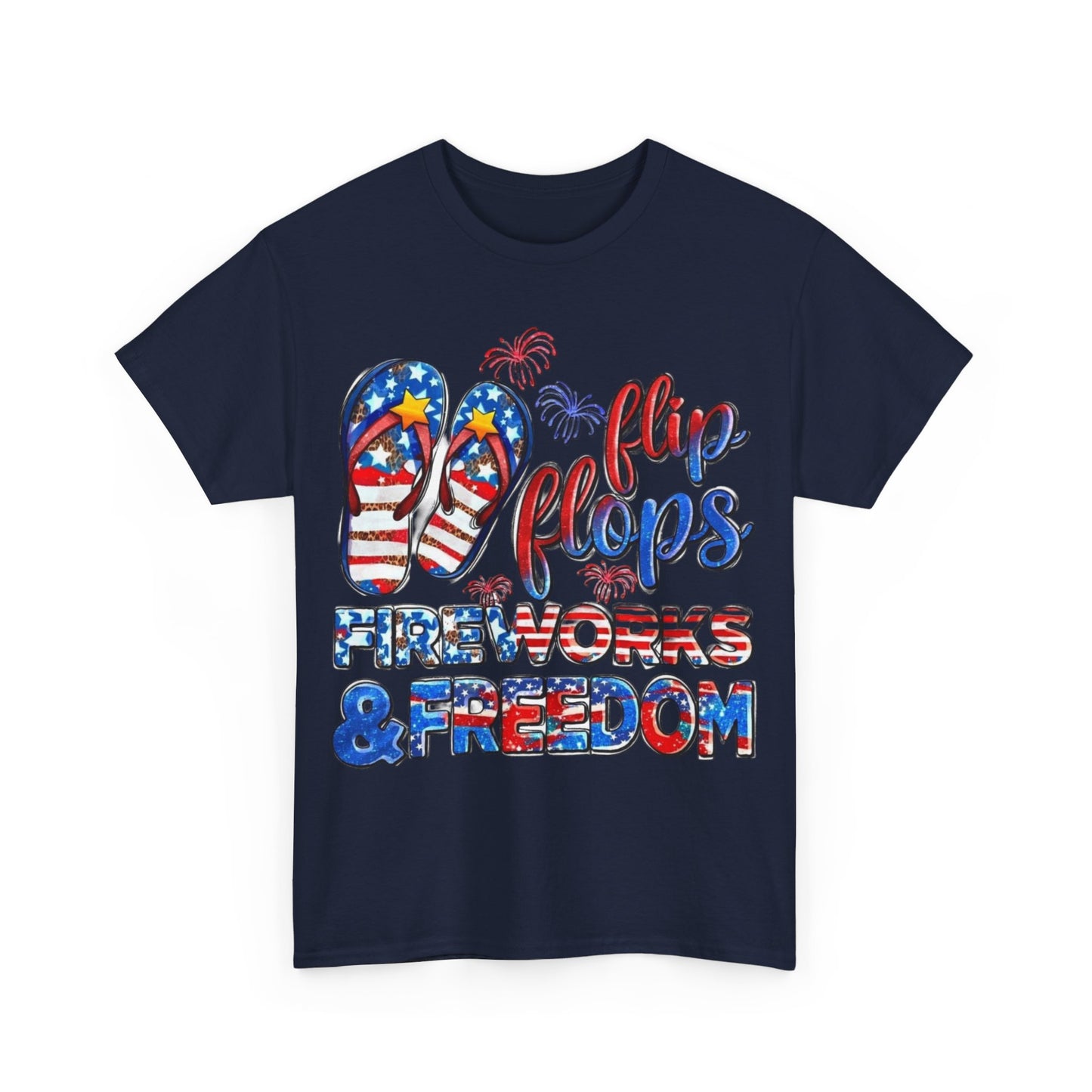 Womens Heavy Cotton T-Shirt - Flip Flops and Fireworks - Perfect for the 4th!