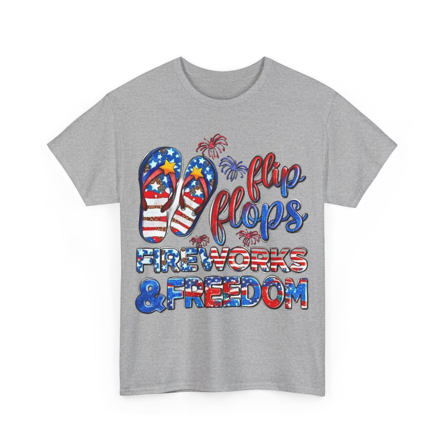 Womens Heavy Cotton T-Shirt - Flip Flops and Fireworks - Perfect for the 4th!