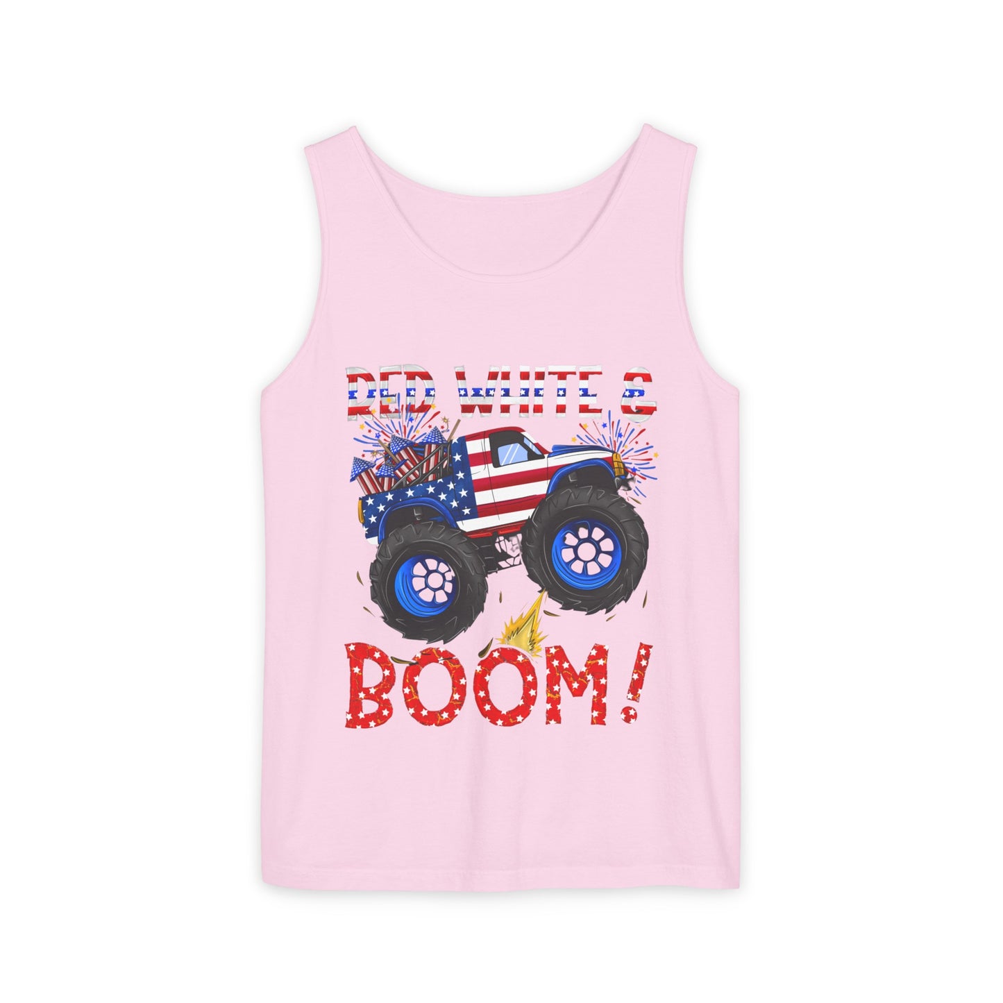 Unisex Garment-Dyed Tank Top - Red, White & Boom T-Shirt - Wear it on the 4th of July!