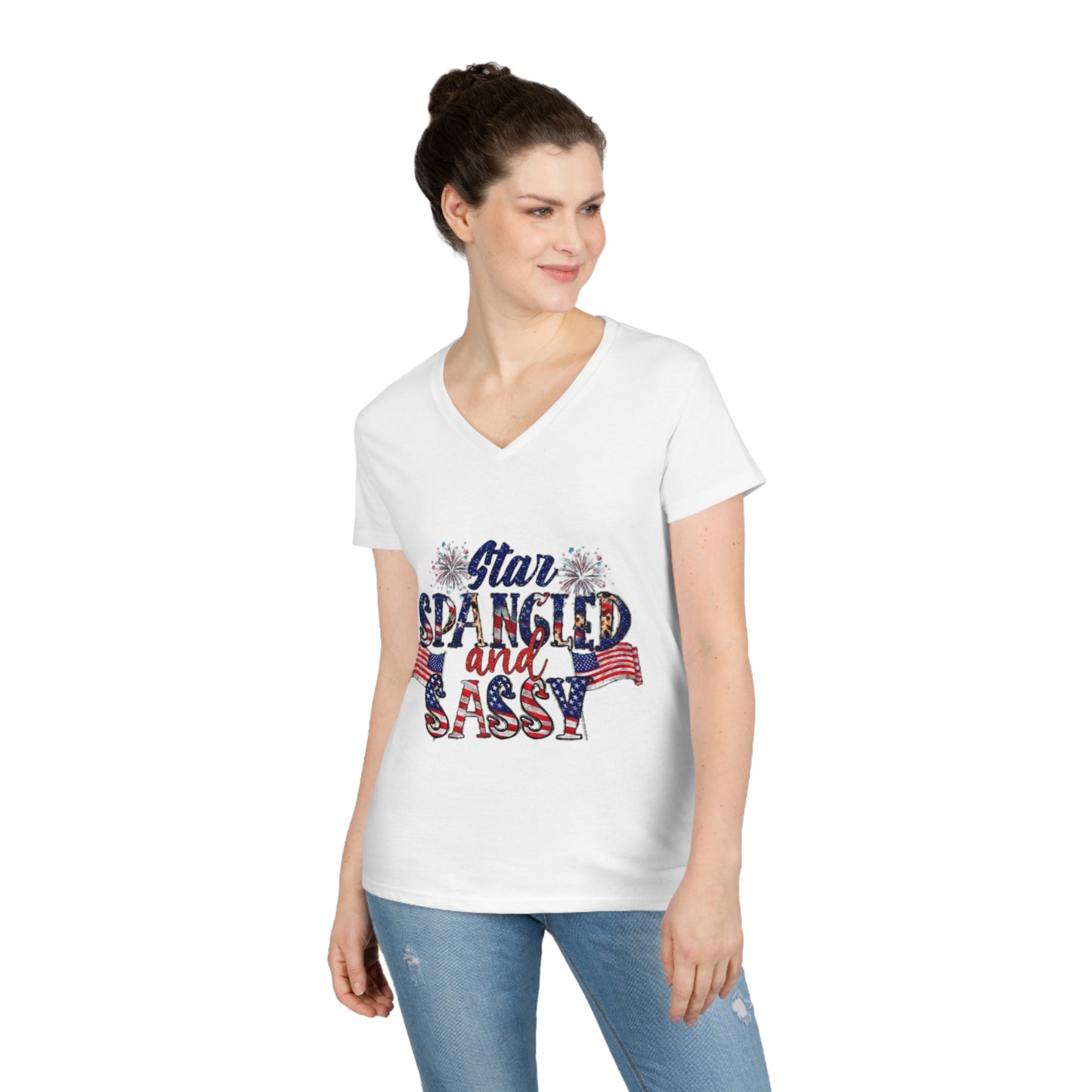 Ladies' V-Neck T-Shirt Star Spangled and Sassy