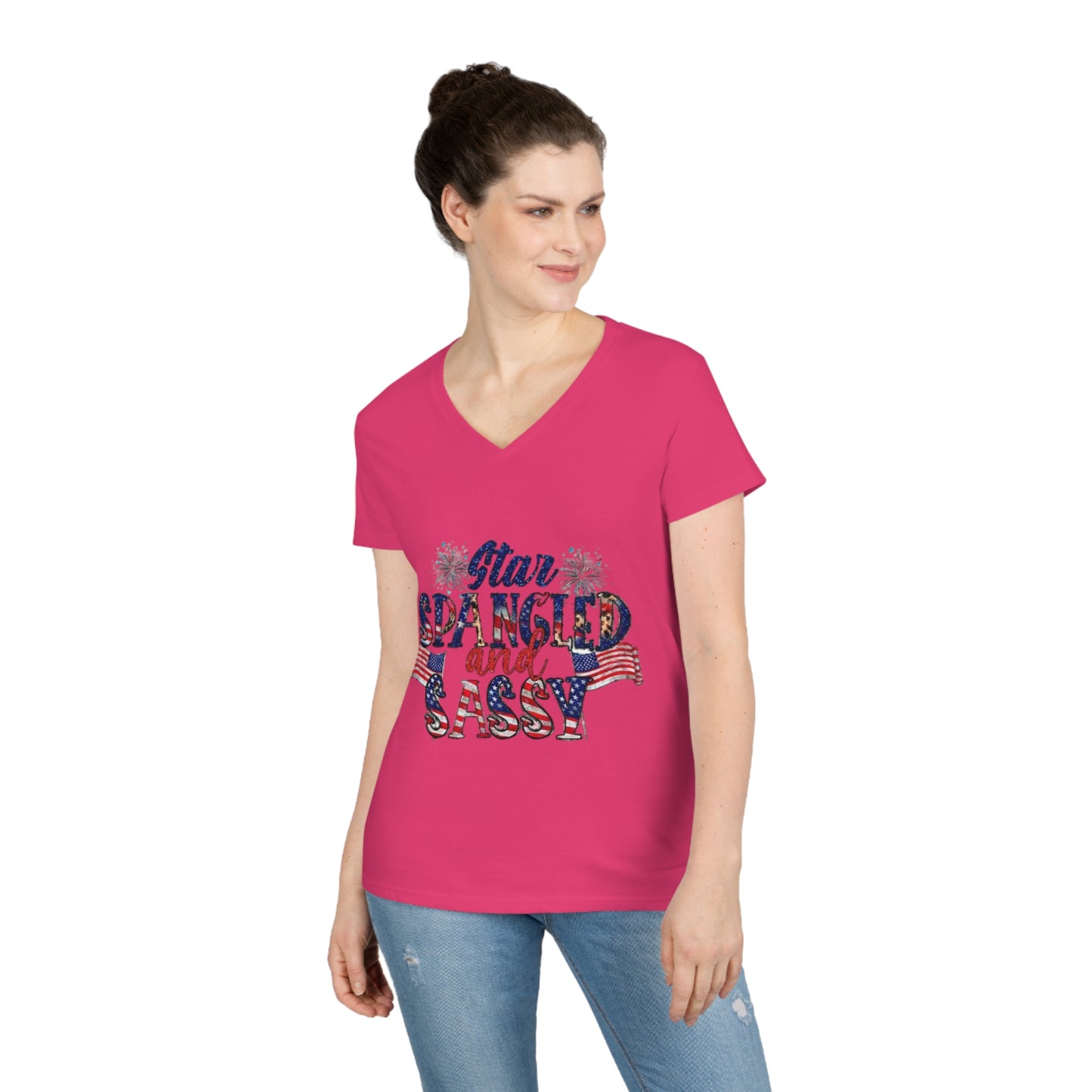 Ladies' V-Neck T-Shirt Star Spangled and Sassy