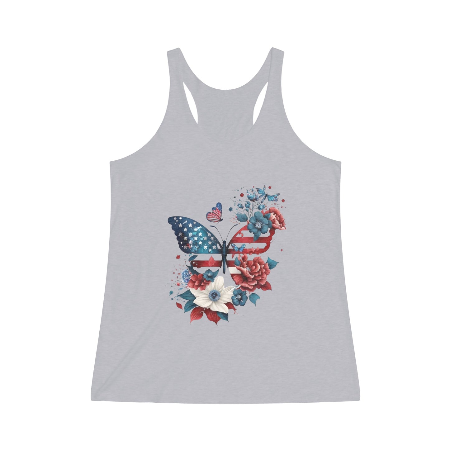 Women's Tri-Blend Racerback Tank Top T-Shirt - Patriotic Butterfly Perfect for the 4th of July