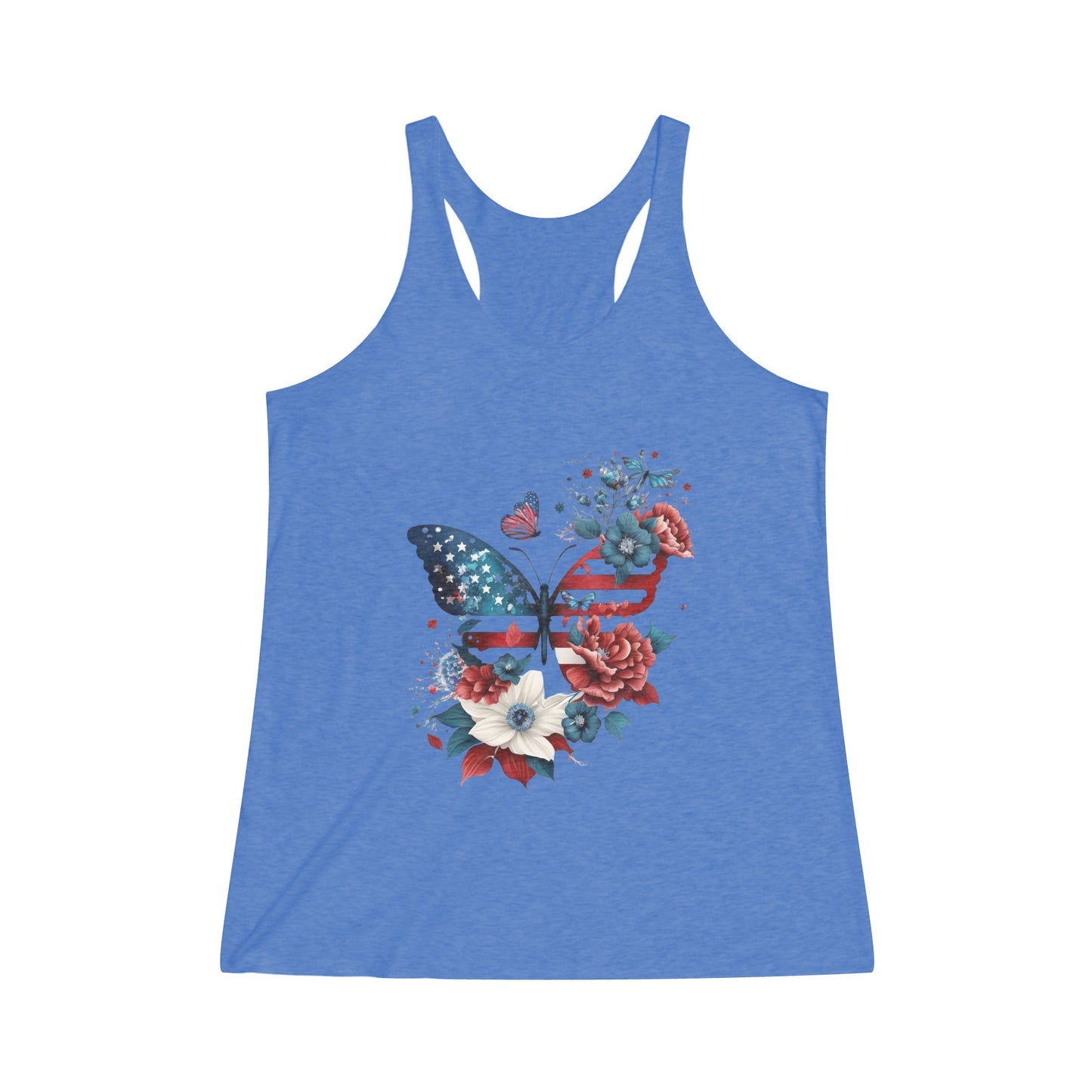 Women's Tri-Blend Racerback Tank Top T-Shirt - Patriotic Butterfly Perfect for the 4th of July