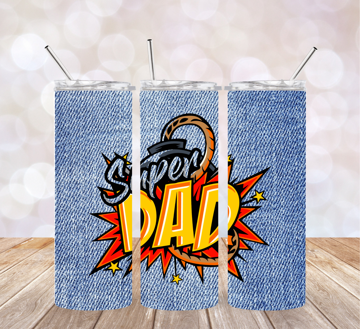 20 oz. Tumbler - Beautiful Denim-look Super Dad - Perfect for Father's Day!