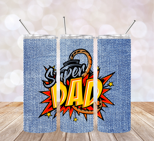 20 oz. Tumbler - Beautiful Denim-look Super Dad - Perfect for Father's Day!