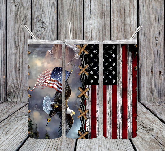 20 oz. Tumbler - Gorgeous Bald Eagle and American Flag - Great for Dad or Your Favorite Veteran!