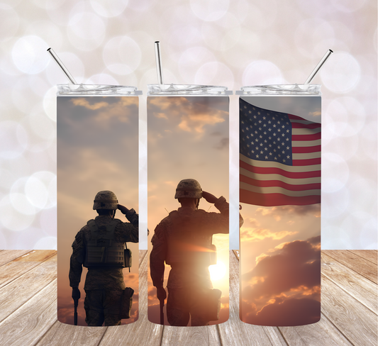 20 oz. Tumbler - Beautiful Military Salute - Perfect for Veterans, Armed Forces, or Memorial Day!