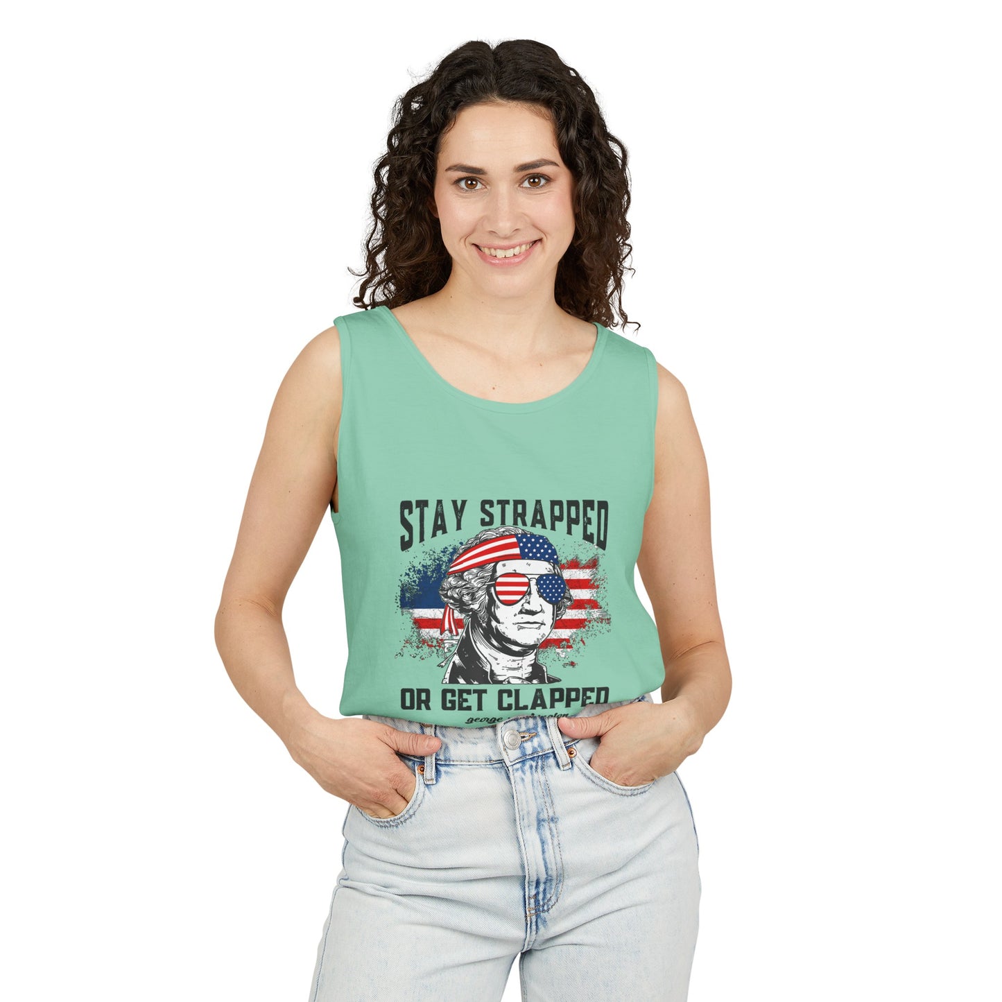 Unisex Garment-Dyed Tank Top - Stay Strapped T-Shirt - Great for the 4th of July!