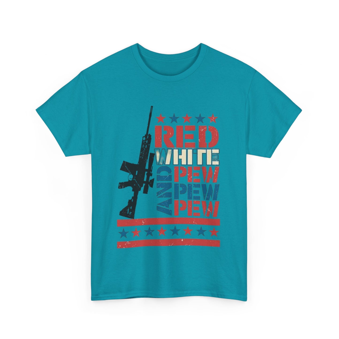 Unisex Heavy Cotton T-Shirt Perfect for the 4th of July - Red, White and Pew Pew