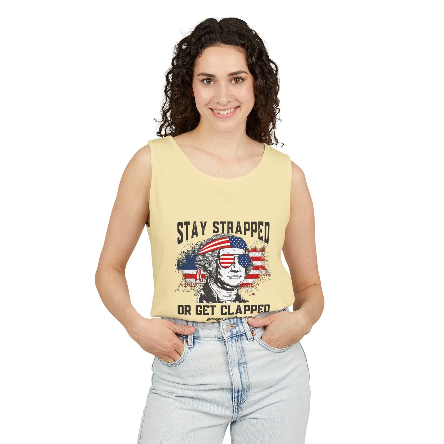 Unisex Garment-Dyed Tank Top - Stay Strapped T-Shirt - Great for the 4th of July!