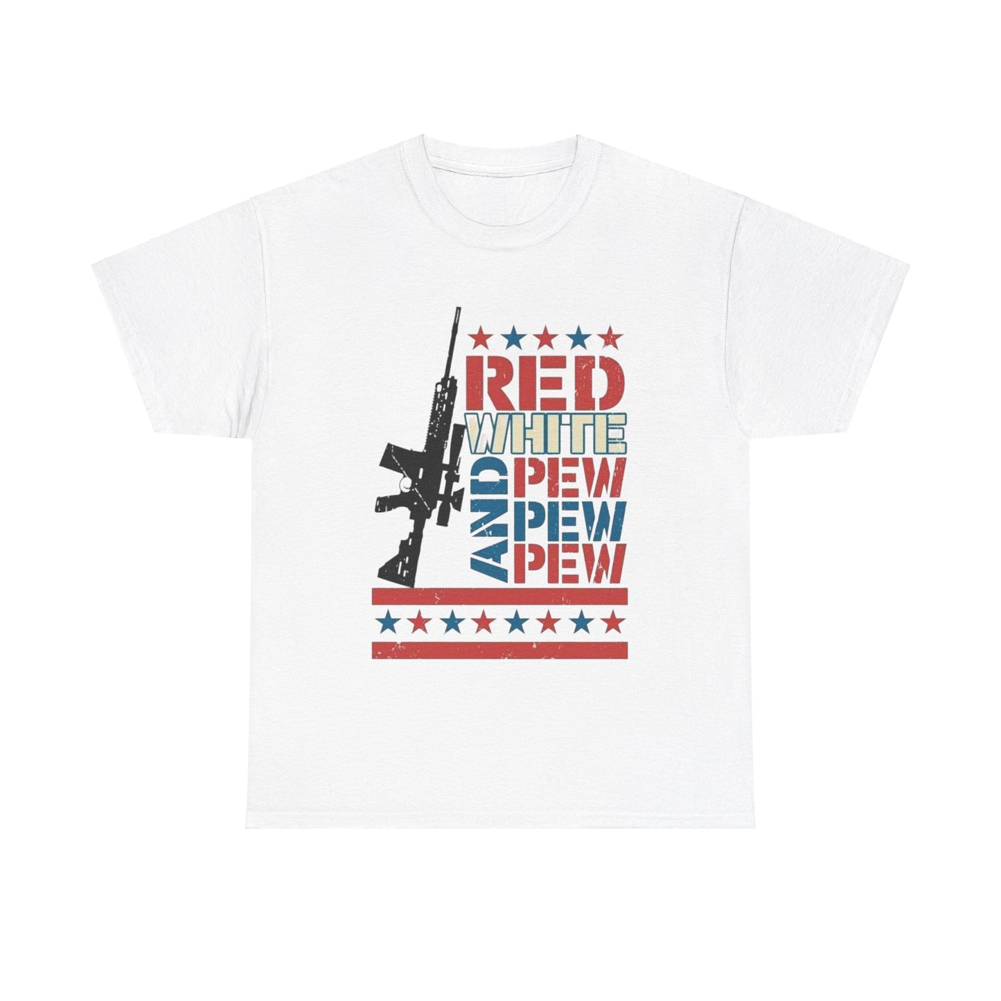 Unisex Heavy Cotton T-Shirt Perfect for the 4th of July - Red, White and Pew Pew