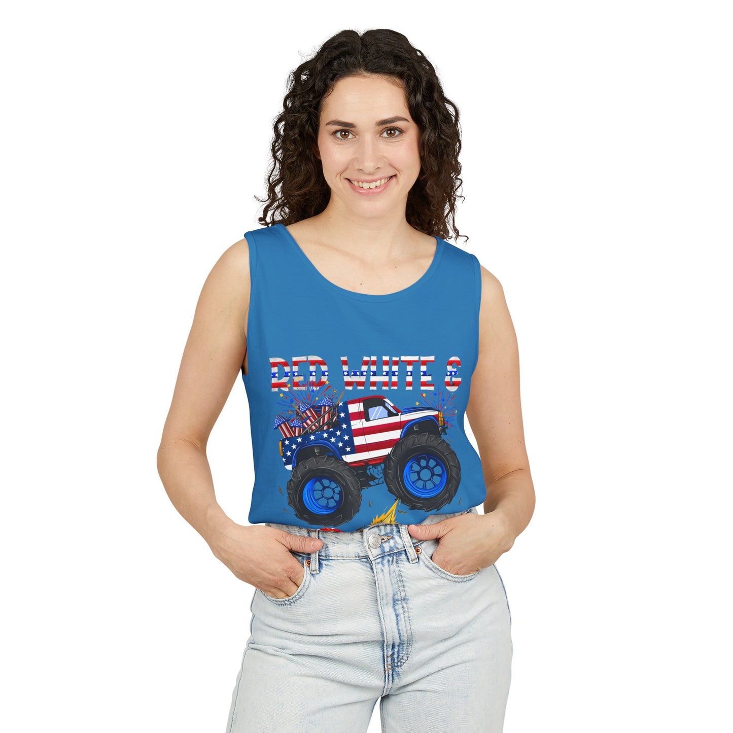 Unisex Garment-Dyed Tank Top - Red, White & Boom T-Shirt - Wear it on the 4th of July!