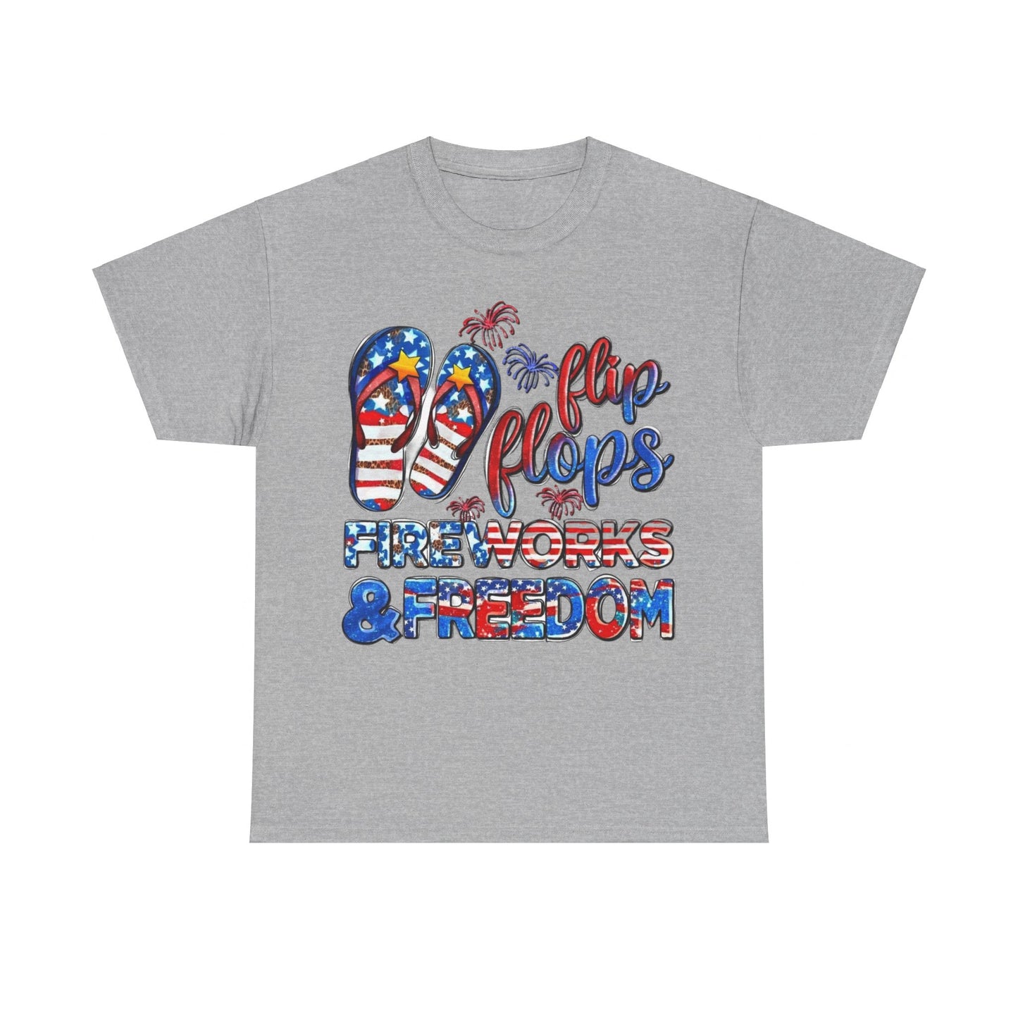 Womens Heavy Cotton T-Shirt - Flip Flops and Fireworks - Perfect for the 4th!