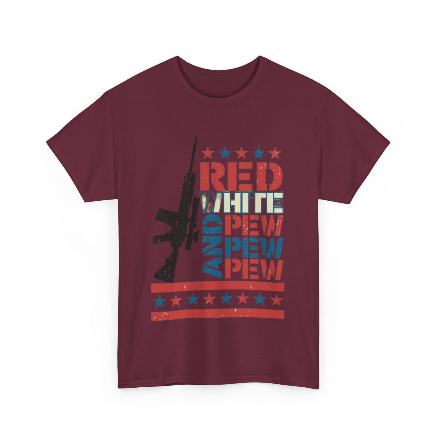 Unisex Heavy Cotton T-Shirt Perfect for the 4th of July - Red, White and Pew Pew