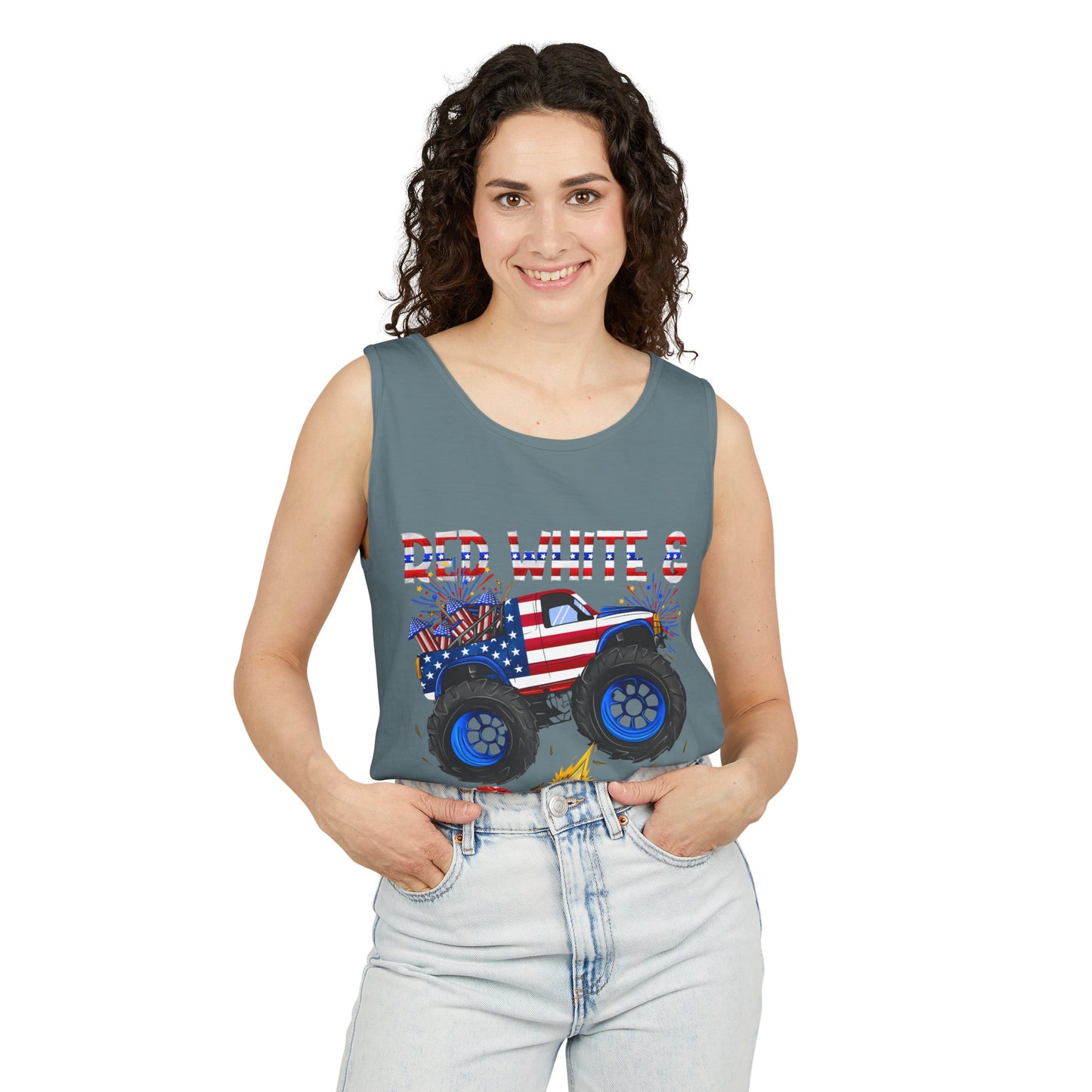 Unisex Garment-Dyed Tank Top - Red, White & Boom T-Shirt - Wear it on the 4th of July!