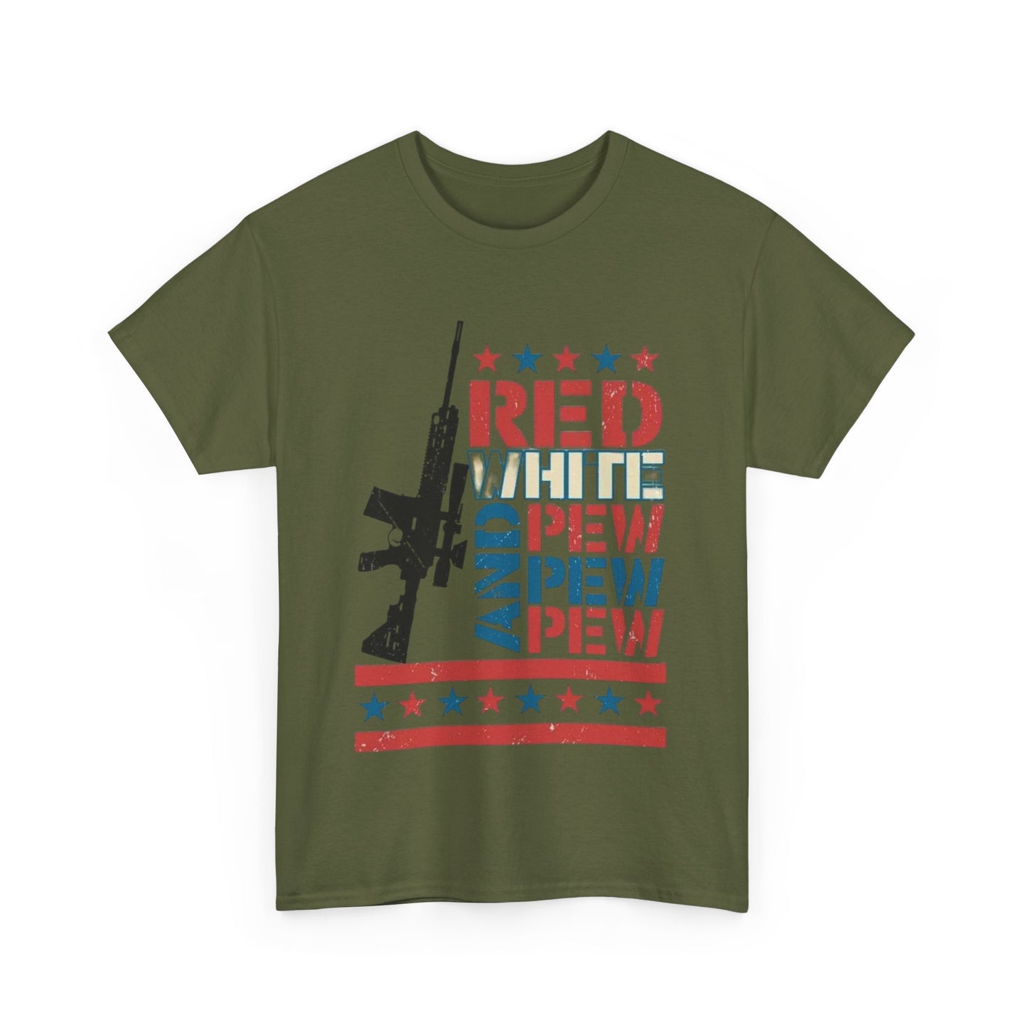 Unisex Heavy Cotton T-Shirt Perfect for the 4th of July - Red, White and Pew Pew