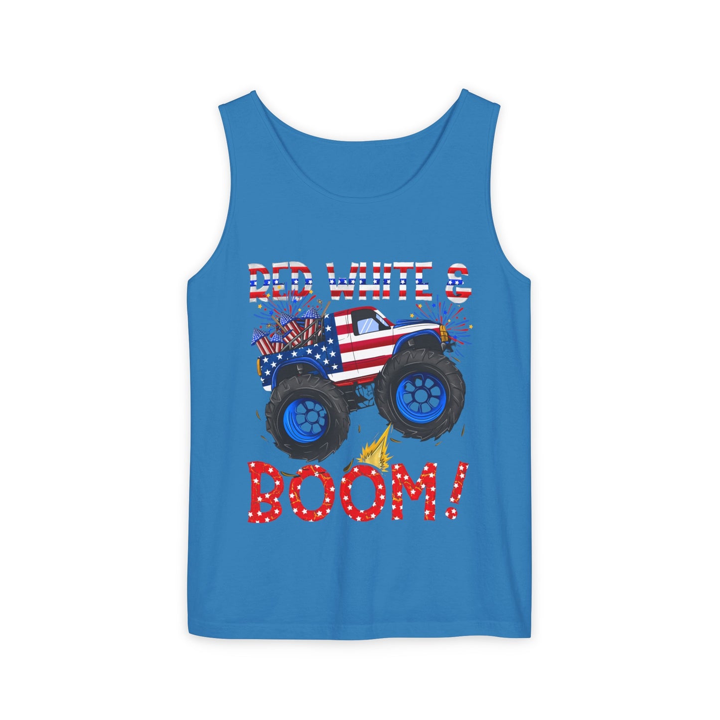 Unisex Garment-Dyed Tank Top - Red, White & Boom T-Shirt - Wear it on the 4th of July!