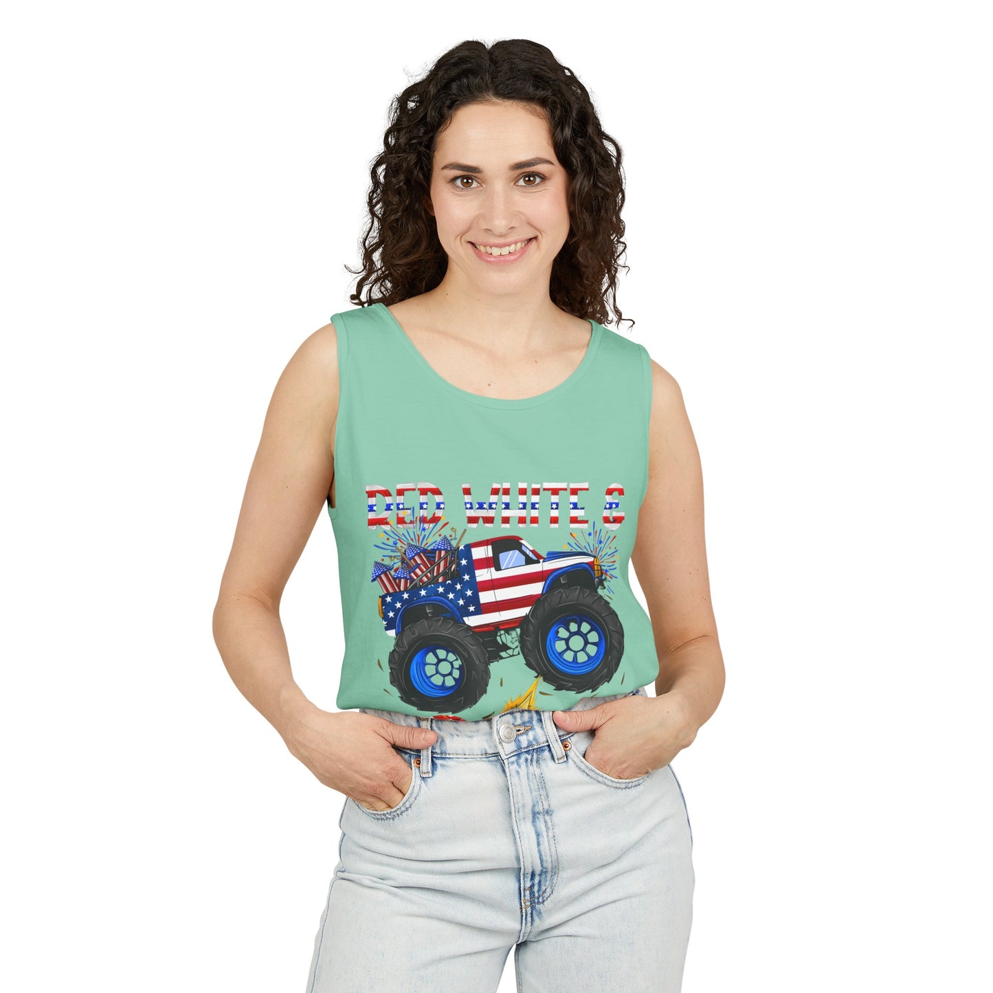 Unisex Garment-Dyed Tank Top - Red, White & Boom T-Shirt - Wear it on the 4th of July!